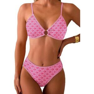 NWT Tainehs Bikini O Ring Front Top Ditsy Floral Triangle Swimsuits Cheeky